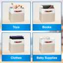 11 Inch Cube Storage Bin - 6 Pack - Linen Fabric 11x11 Cube Storage Bins for Bedroom, Living Room, Clothes and Toys; Foldable, Dual Leather Handles