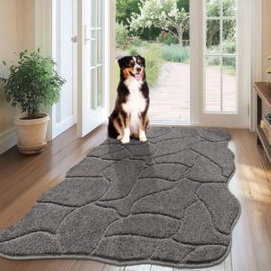 Large Dog Door Mat for Muddy Paws, 32x47 Absorbent Dirt Trapper Long Door Mat, Non-Slip Washable Mud Mat for Dogs, Polyester Microfiber Soft Pet Rug Mat for Entryway, Mud Dog Paws, Patio (Gray)