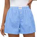 LOMON Womens Boxer Shorts Casual Summer Cotton Pajama Lounge Sleep Pj Gingham Plaid Shorts Y2K Beach Bottoms (Large)