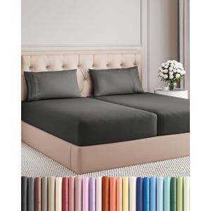 Split King Size 5 Piece Sheet Set - Comfy Breathable & Cooling Sheets - Hotel Luxury Bed Sheets for Women & Men - Deep Pockets, Easy-Fit, Soft & Wrinkle Free Sheets - Charcoal Oeko-Tex Bed Sheet Set
