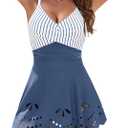 Blooming Jelly Womens One Piece Swimsuit Tummy Control with Cutout Skirt Bathing Suit Modest Twist Front Swim Dress Large