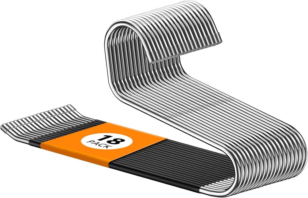 18 Pack Space Saving Open Ended Metal Pant Hangers, Non Slip Jean Hangers for Men and Women, Closet Storage Organizer for Clothes Leggings Slacks Trouser Ties (Black)