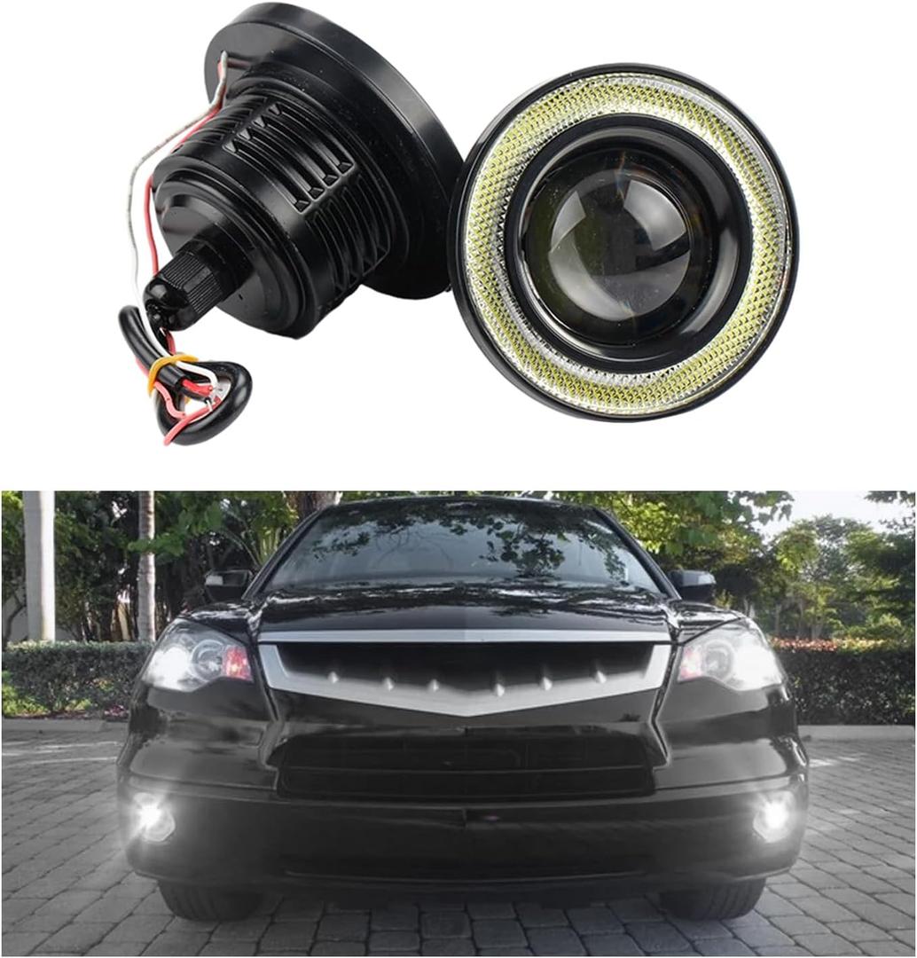 2 PCS Car Angel Eye Fog Light, 2.5'' Round COB LED Super Bright High Power Fog Angel Eye Projector with Halo Rings, Universal Vehicle DRL Daytime Driving Light Fog Lamp Bulbs (White)