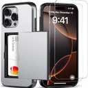 Benbenjaytek for iPhone 16 Pro Wallet Case with Card Holder + 2 Tempered Glass Screen Protector Protective Shockproof Hidden Card Slot Slim Case Women Men iPhone 16 Pro 6.3″ 2024 (Gray)