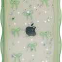 Qokey for iPhone SE(2020/2022)/8/7 Case - Glitter Star & Curved Edge Handle Grip Design, Military-Grade Shockproof Clear TPU Cover, Sparkle Protection Scratch-Resistant, Holographic Sage Green Bow