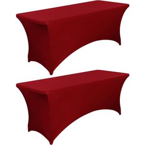 6FT Fitted Tablecloths for Rectangle Tables, 2 Pcs - Stretch Spandex Table Cover Protector for Banquet, Massage Bed, Wedding, Birthday, 72 Length x 30 Width x 30 Height, Dark Red