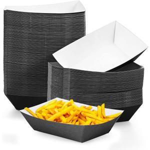 Yinkin 100 Pcs 2lb Paper Food Trays Boat 2lb Disposable Nacho Trays Kraft Paper Boat for Tacos Concession Easter Graduation Birthday Wedding Christmas Halloween Valentine Party Supplies(Black)