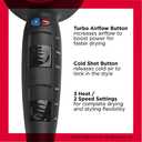 REVLON Turbo Hair Dryer with Advanced Ionic Technology, Ceramic Coating | Turbo Heat and Cold Shot Features, 1875 Watts for Fast Drying and Shine (Silver) (4.05x11.15x9.25 Inch (Pack of 1), Grey)
