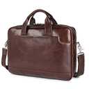 Augus Leather 16" Laptop Briefcase for Men Shoulder BagTravel Messenger Duffle Bags handbag Waterproof Brown With YKK Zipper