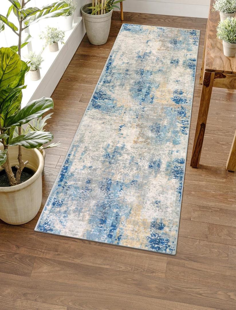 Lahome Modern Abstract Blue Bathroom Rug, 2x6 Washable Long Hallway Rug Soft Non Slip Blue Floor Accent Carpet Runner for Entryway Kitchen Laundry Room Doorway Bedroom Lahome Modern Abstract Blue Bathroom Rug, 2x6 Washable Long Hallway Rug Soft Non Slip Blue Floor Accent Carpet Runner for Entryway Kitchen Laundry Room Doorway Bedroom