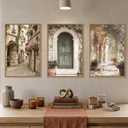 DRACIT European Flower Street Framed Canvas Wall Art Set,Natural Architecture Travel City Landscape Wall Decor,Vintage Neutral Archway Cityscape Artwork for Living Room,Bedroom,Farmhouse-16 x24 x3