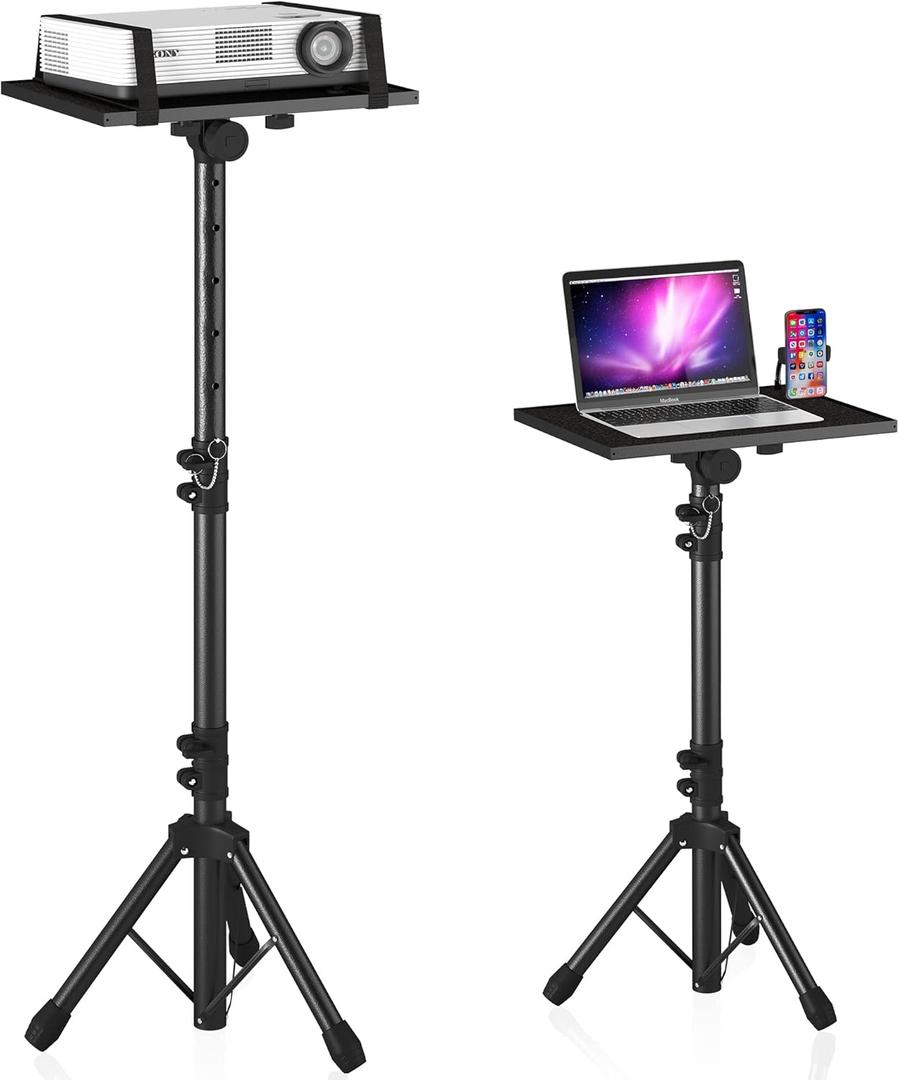 Projector Stand Tripod from 23" to 46", Laptop Tripod Stand Height Adjustable with Gooseneck Phone Holder, Laptop Floor Stand for Office, Home, Stage, Studio, DJ Racks Holder Mount (A23"-46", Black)