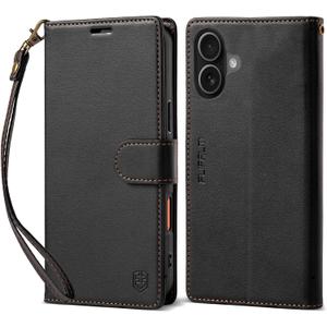 FLIPALM Wallet Case for iPhone 17 Series with Wrist Strap - PU Leather Folio Flip with Credit Card Holder & Kickstand, Protective Cover (Black, for iPhone 17)