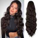 FREEMEIGE Ponytail Extension, 26 Inch Long Wavy Drawstring Ponytail for Women Dark Brown Pony Tail Hair Extension Synthetic Ponytail Hairpiece for Daily Use