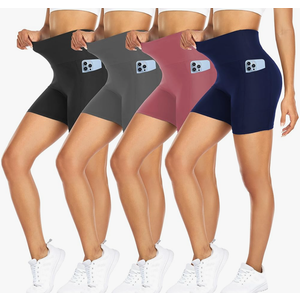 FULLSOFT 4 Pack Biker Shorts for Women with Pockets – 5" High Waisted Tummy Control Workout Yoga Running Gym Tennis Shorts
Color: 01-4 Pack Black/Navy Blue/Grey/Pink, Size: L-XL