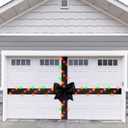 Giant Christmas Garage Door Bow Decoration with Light Large Velvet Christmas Ribbon Bow Garage Door Banner Cover for Xmas Indoor Outdoor Home Party Decoration, 26.25 x 11.81 ft(Black)