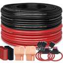 100FT 10 Gauge Wire (50ft Each- Black/Red) 4 40A Fuse Holder/20 Lugs/ 3:1 Heat Shrink Tube-Copper Clad Aluminum CAA-Primary Automotive Wire,Car Amplifier Power & Ground Cable