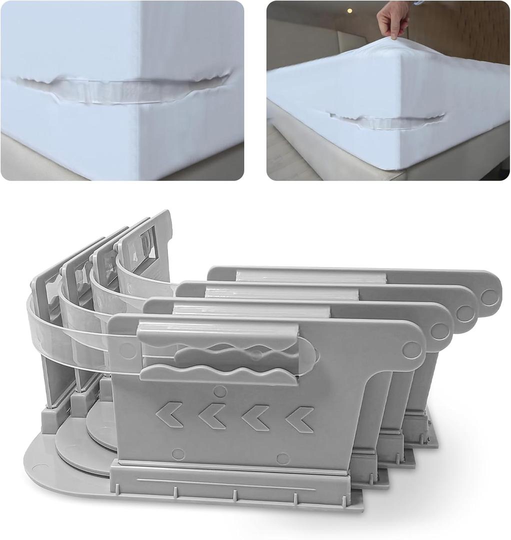 Bed Sheet Holders for Corners, Sheet Holders Keep Sheets Firm & Tight - Lock Fitted Bed Sheet Holder 4PCS, Sheet Straps for All Sheet Mattress Sizes Easy Installation Gray