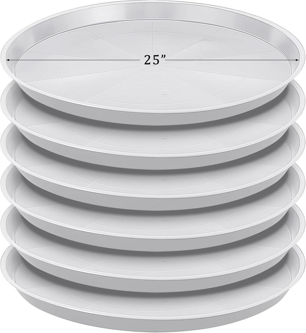 Eccliy 6 Pack Plastic Plant Saucer Heavy Duty Planter Saucers Large Plant Pot Saucers Plastic Water Trays for Indoors and Outdoors Flower Plant Plant Drip (White,25 Inch)