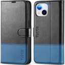 TUCCH Case Wallet for iPhone 14 6.1", Protective [TPU Shockproof Inner Shell], PU Leather [RFID Blocking] [4 Card Holder] Magnetic Stand Cover Compatible with iPhone 14 6.1", Black & Light Blue