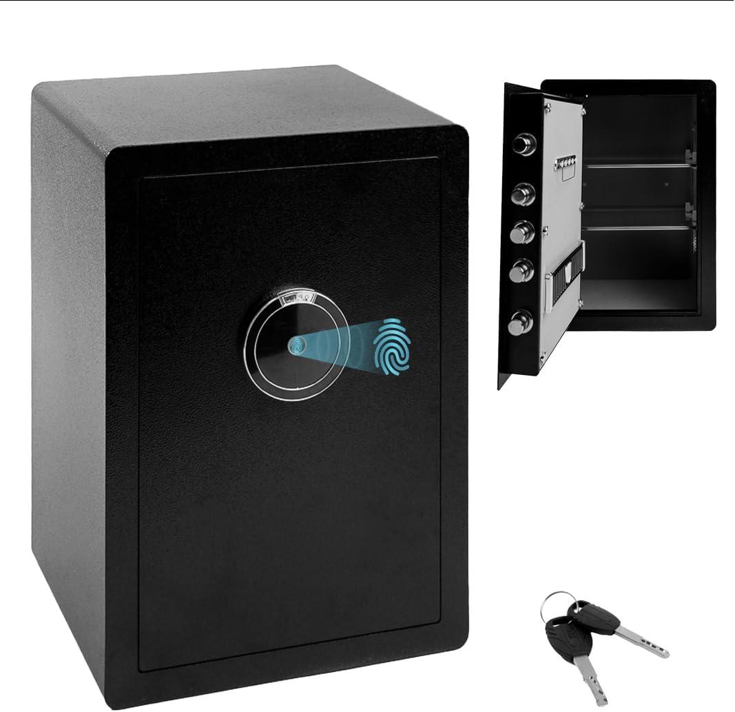 Electronic Safe Box - Opens with Passcode, Fingerprint, and Key - for Home, Jewelry, and Money - Black - Electronic Safe Box by Brelle