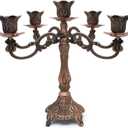 Metal Candelabra 5-Candle 10.1 Inch Tall Candle Holder Stick for Home Wedding Event and Party Festival,Red Bronze