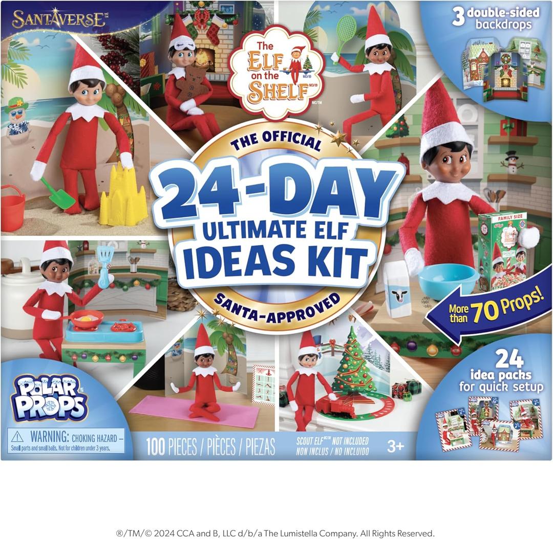 The Elf on the Shelf 24-Day Ultimate Kit  Official Elf Accessories with 70+ Props, Idea Cards, and Backdrops  Easy Elf on The Shelf Ideas for Kids  Christmas Decorations  Scout Elf Not Included.