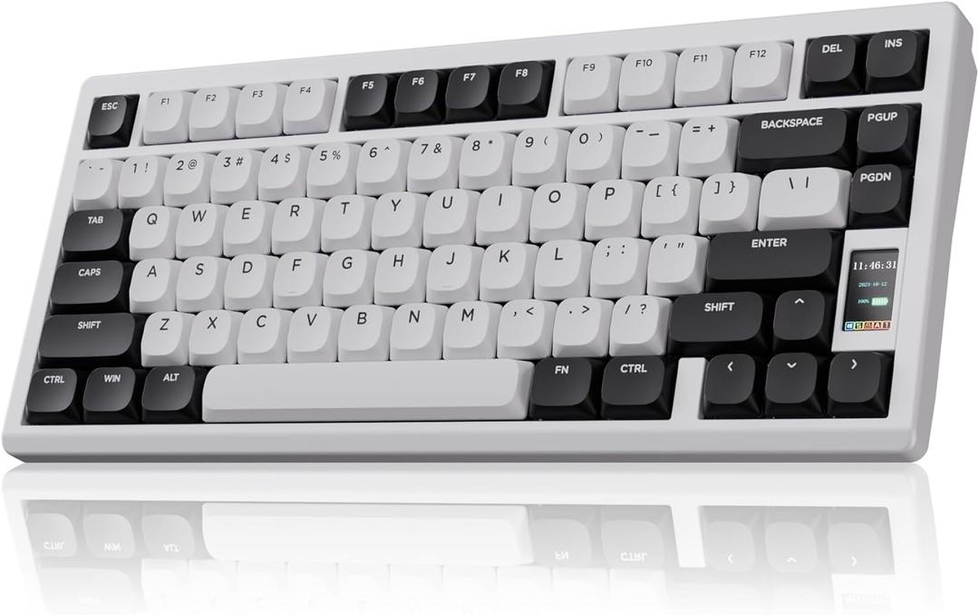 Mechanical Keyboard, Chilkey ND75 LP Wireless Gaming Keyboard with LCD Screen, Bluetooth 5.3/2.4G/USB-C, Hot Swappable Per-Key RGB Custom, Thin Front, Wrist Rest, Full-Aluminum, PC/Mac Support (White)