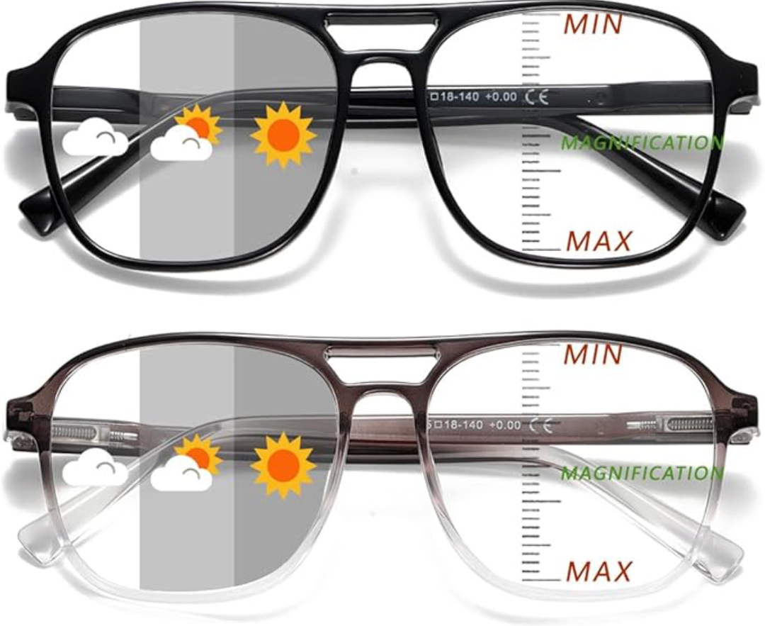 Dccdllo Aviator Photochromic Progressive Reading Glasses for Women Men Men Blue Light Blocking Computer Readers（Glossy Black+glossy Brown，1.0x）