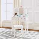 UTEX Kids Vanity Table and Chair Vanity Set with Mirror Makeup Dressing Table with Drawer, Play Vanity Set,White