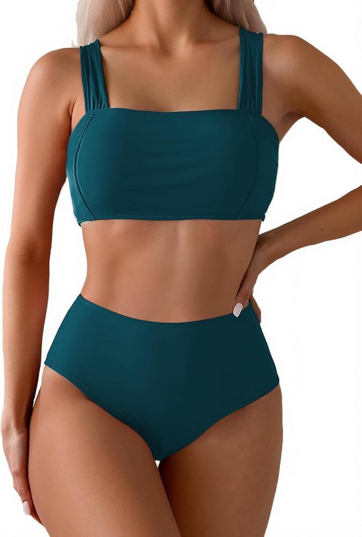 Fanuerg Women's High Waisted Bikini Sets Wide Straps Two Piece Swimsuit Floral Print Bathing Suits (Large, Blue Green) Fanuerg Women's High Waisted Bikini Sets Wide Straps Two Piece Swimsuit Floral Print Bathing Suits (Large, Blue Green)