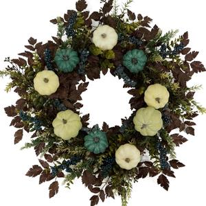 AMF0RESJ Fall Wreaths for Front Door 24" Thanksgiving Autumn Wreath with Pumpkins,Cimicifuga Plant Leaves,Berry for Front Door Indoor Outdoor Farmhouse Home Porch Window Festival Wedding Decoration