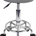 KKTONER Round Rolling Stool Chair PU Leather Height Adjustable Swivel Drafting Work SPA Shop Salon Stools with Wheels Office Chair Small (Gray) (Grey)