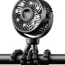 Mini Portable Stroller Fan for Travel,360 Rotation,4-Speed LED Night Light Clip on Fans Operated by Rechargeable Battery, Baby Essentials for Car Seat Beach Bed Golf Cart (Black)