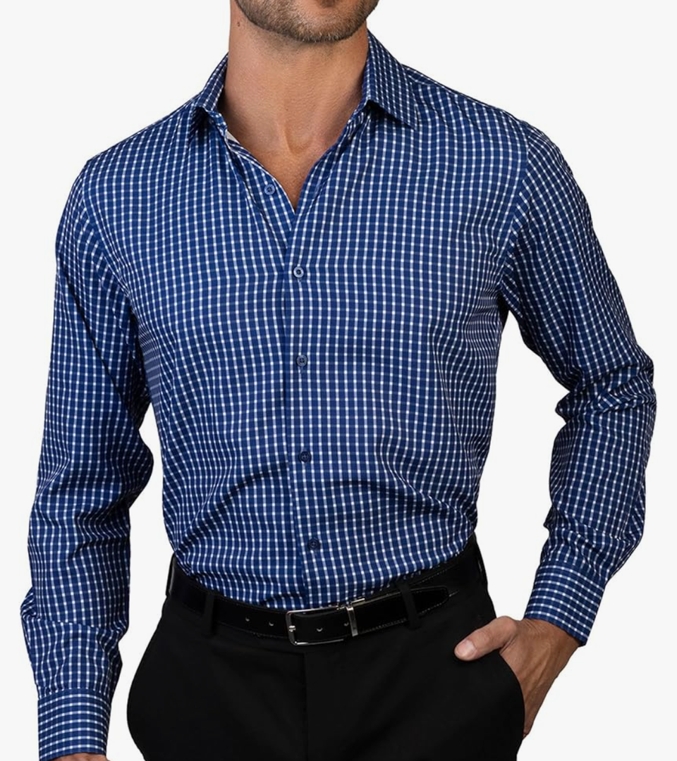 NAUTICA Men's Button Down Dress Shirt Slim Fit for Men 4-Way Stretch Print Business Casual Shirts Wrinkle Resistant Size Slim Fit