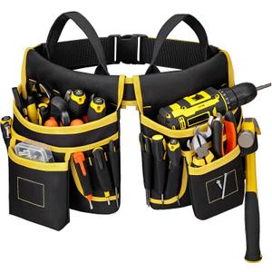Tool Belt for Men - Tool Pouch for Waist Up to 52” with 18 Pockets 19 Webbing Loops Dual-Side Buckle With Magnet Holster Heavy Duty Tool Bag Organizer for Electrician Carpenter Gift for Men Boyfriend