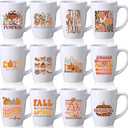 12 Pcs Fall Coffee Mugs Thanksgiving Gifts 12oz Ceramic Autumn Pumpkin Mugs Fall Party Decorations Supplies for Women Men Home Office Kitchen, No Dishwasher