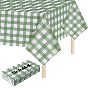 Mindsoft 6 Pack Sage Green Gingham Party Tablecloth, 54 x 108 Inch Plastic Waterproof Green Checkered Disposable Plaid Party Tablecover for Picnic Barbecue Birthday Baby Shower Bridal Wedding