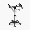 OnStage MIX-400 V2 Mobile Mixer Stand: Rolling platform for mixers, laptops, controllers. Height adjustable (28"-38"), rackmount compatible, headphone hanger. Portable, black finish.