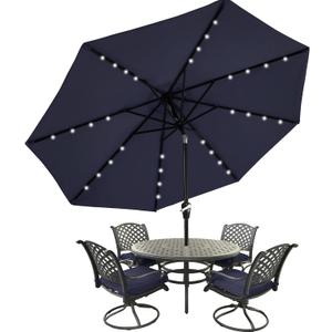 MASTERCANOPY Patio Umbrella with 32 Solar LED Lights -8 Ribs (11ft,Navy Blue)