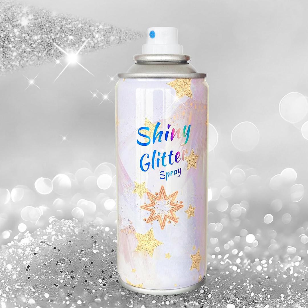 Body Glitter Spray Silver Glitter Spray for Hair Body and Clothes, Quick-Drying Shimmer Powder for Kids, Suitable for Christmas Concert Festival Halloween Party- 4.22 Fl Oz, Silver