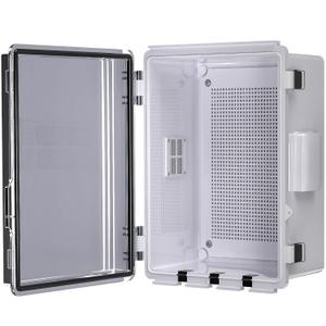 ABS Electrical Junction Box, Ventilated Design, Cable Grommets, IP65 Waterproof Enclosure, Indoor/Outdoor Use with Mounting Panel (Clear Cover, 11.8"x7.9"x5.1")