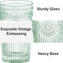 CREATIVELAND Colored Vintage Drinking Glasses Set of 4, 11.84 oz Romantic Embossed Water Glasses, Colored Tumblers Tempered Glass for Juice, Beverages, Beer, Cocktail (Green)