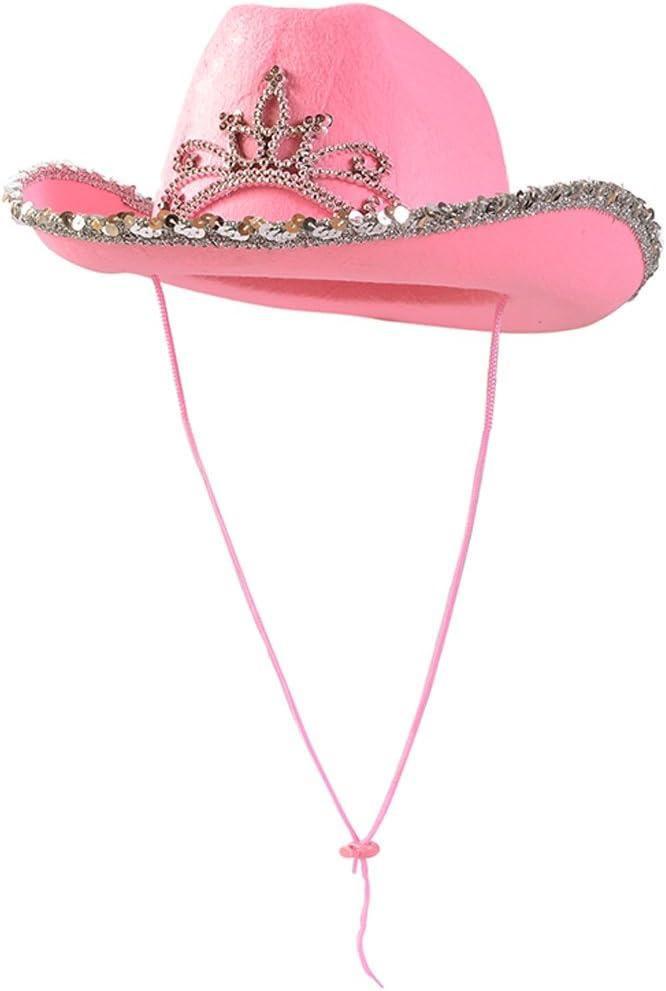 Funny Party Hats - Pink Cowgirl Hat With Blinking Tiara - Children's Party Hat - Girls Cowboy Hat - Rodeo Princess - Texas Rancher Style - Halloween & Birthday Fun