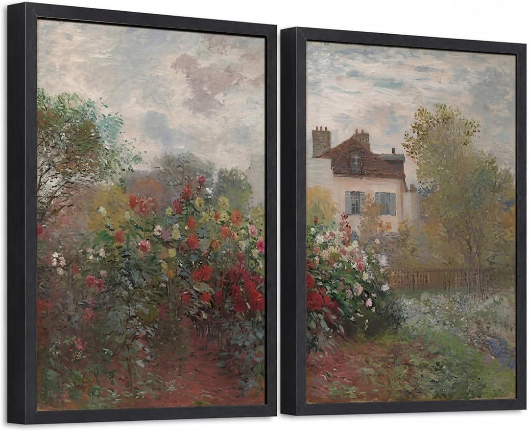 Vintage Impressionist Garden Framed Canvas Wall Art Set of 2 16×24 In, 16x24 Inches