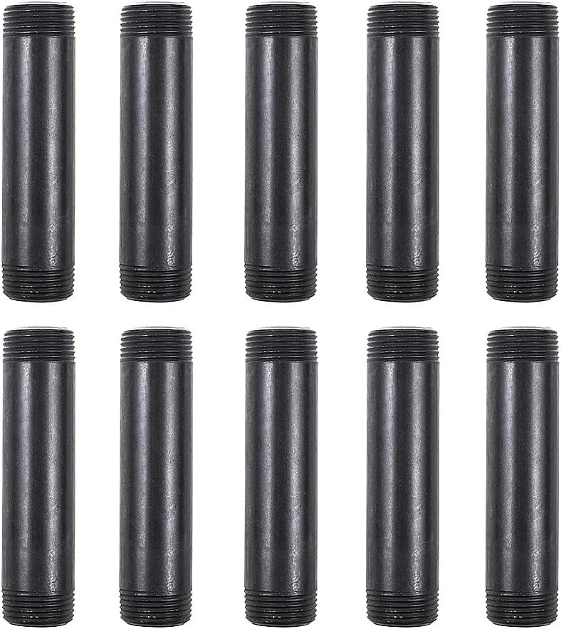 10 Pack 3/4 Inches x 4 Inches Black Malleable Steel Nipples Fitting, DIY Steampunk Industrial Vintage Style.