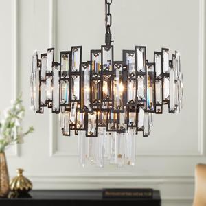 Modern Crystal Chandelier Lighting for Dining Rooms Kids Bedroom Foyer Entryway Ceiling Hanging Pendant Light Fixture Small Geometric Raindrop Lamp (17.7)