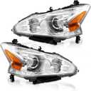 for 2013 2014 2015 Nissan Altima Headlight Assembly Compatible with 13-15 Altima S/SL/SV Headlamp Only fit 4 Door Chrome Housing Amber Reflector Driver and Passenger Side