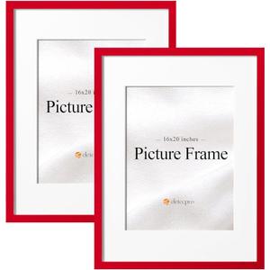 eletecpro 16x20 Picture Frame, Colored Picture Frames for Modern Home Decor, Made of Engineered Wood and Clear Acrylic Large Frame for 16x20 Photos Display on Wall, Red, 2 Pack