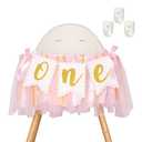 1st Highchair Banner Birthday Girl - NO DIY First Birthday Highchair Banner Pink One Year Old Birthdays Party Decoration 1st Highchair Garland Decoration for Princess Fairy Baby Photo Prop Party Decor